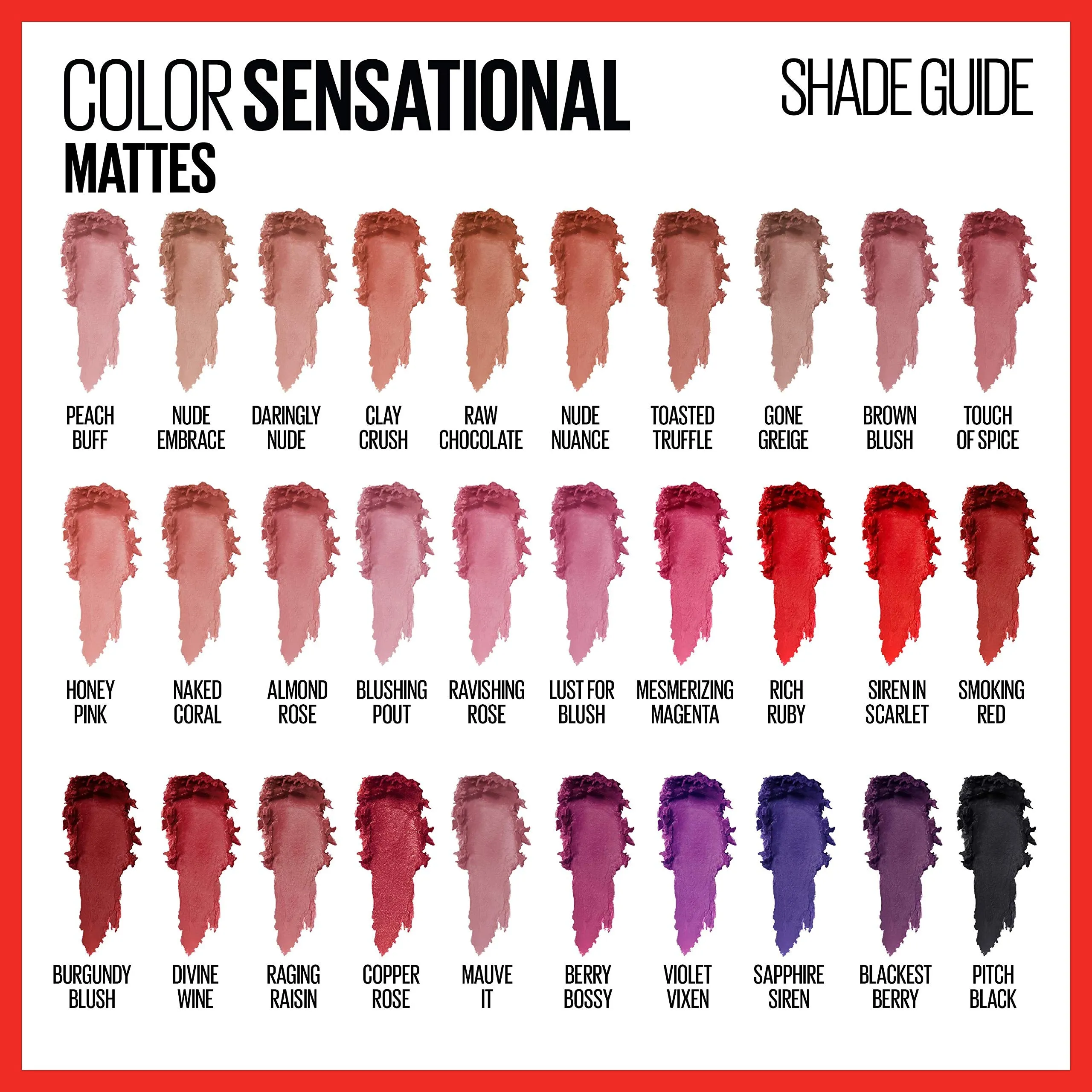 Maybelline Color Sensational Lipstick, Lip Makeup, Matte Finish, Hydrating Lipstick, Nude, Pink, Red, Plum Lip Color, Brown Blush, 0.15 oz; (Packaging May Vary)