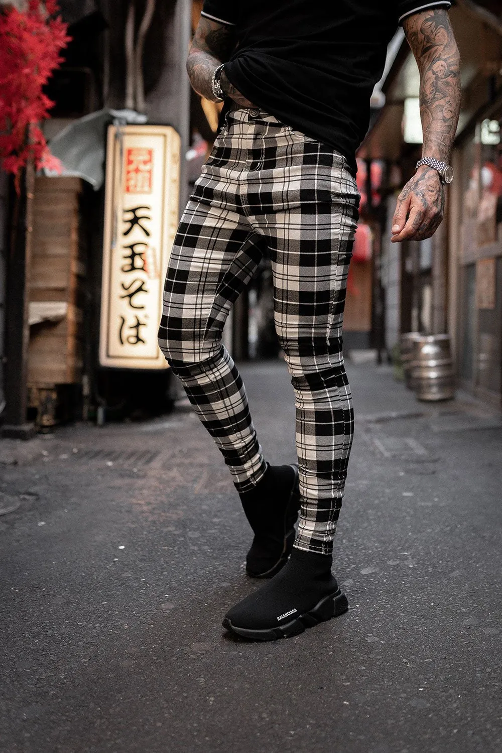 Spray On Check Jeans - White Check