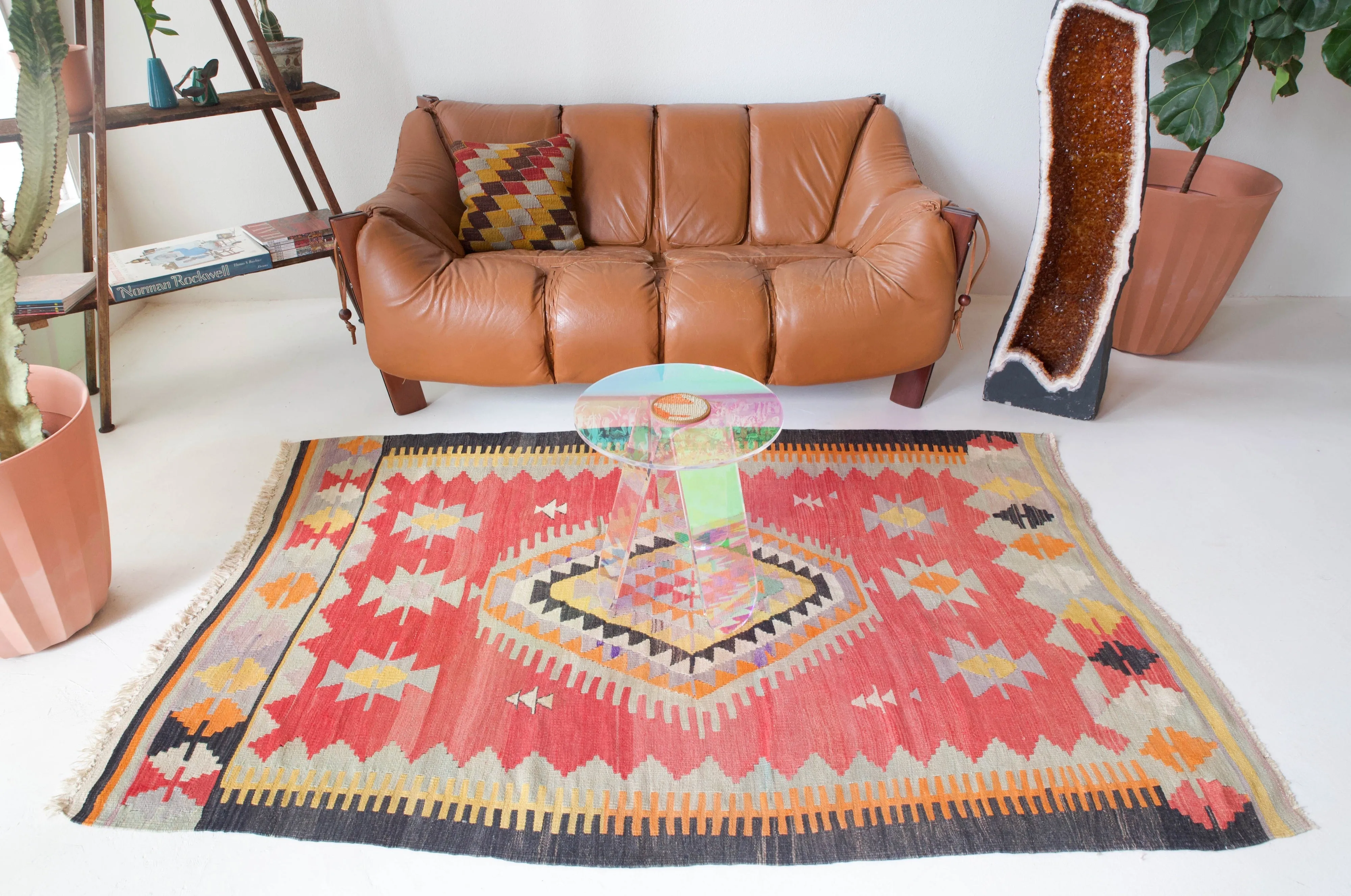 Vintage western Anatolian Kilim Rug 4'7"x6'9"